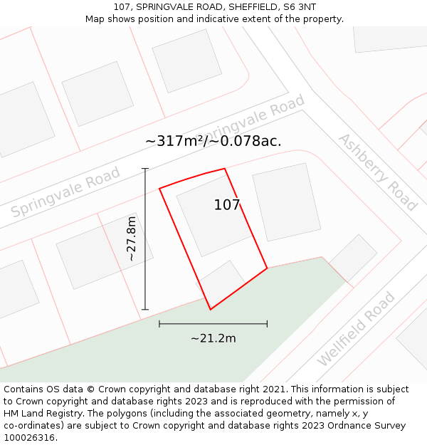 107, SPRINGVALE ROAD, SHEFFIELD, S6 3NT: Plot and title map