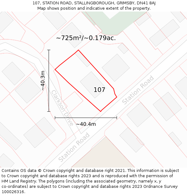 107, STATION ROAD, STALLINGBOROUGH, GRIMSBY, DN41 8AJ: Plot and title map