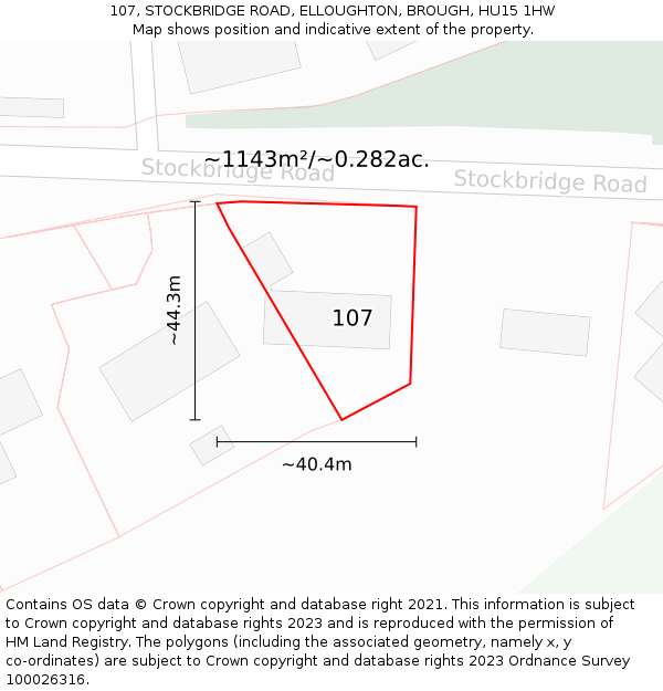 107, STOCKBRIDGE ROAD, ELLOUGHTON, BROUGH, HU15 1HW: Plot and title map