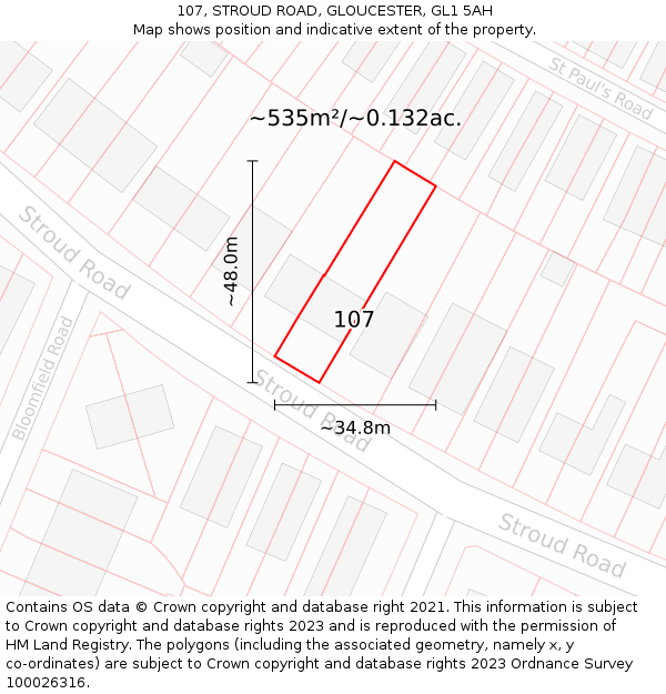 107, STROUD ROAD, GLOUCESTER, GL1 5AH: Plot and title map