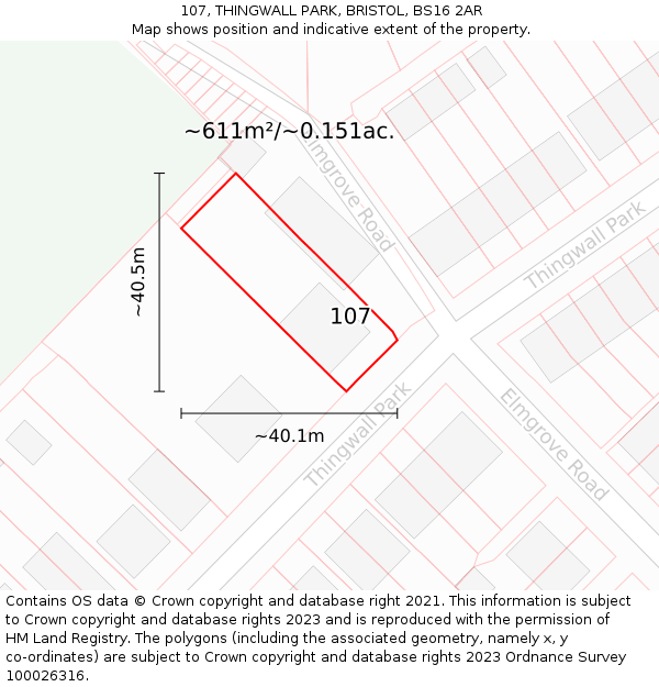 107, THINGWALL PARK, BRISTOL, BS16 2AR: Plot and title map