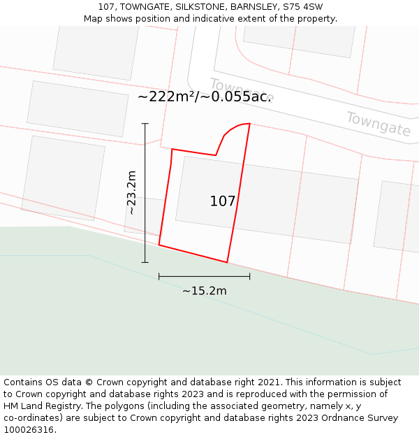 107, TOWNGATE, SILKSTONE, BARNSLEY, S75 4SW: Plot and title map