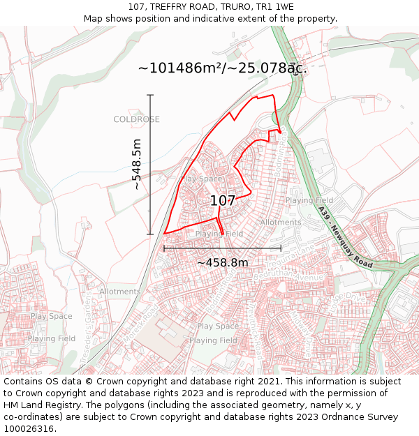 107, TREFFRY ROAD, TRURO, TR1 1WE: Plot and title map