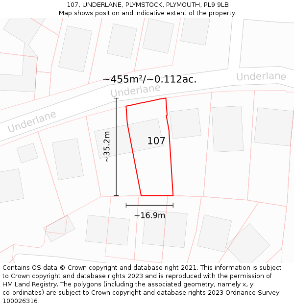 107, UNDERLANE, PLYMSTOCK, PLYMOUTH, PL9 9LB: Plot and title map