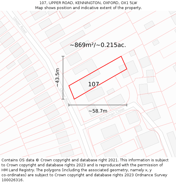107, UPPER ROAD, KENNINGTON, OXFORD, OX1 5LW: Plot and title map