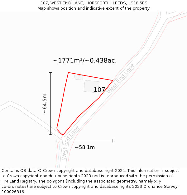 107, WEST END LANE, HORSFORTH, LEEDS, LS18 5ES: Plot and title map