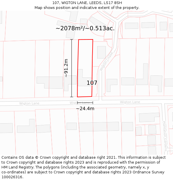 107, WIGTON LANE, LEEDS, LS17 8SH: Plot and title map
