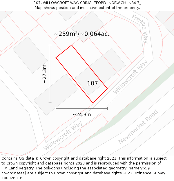 107, WILLOWCROFT WAY, CRINGLEFORD, NORWICH, NR4 7JJ: Plot and title map