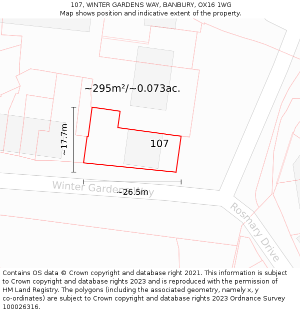 107, WINTER GARDENS WAY, BANBURY, OX16 1WG: Plot and title map