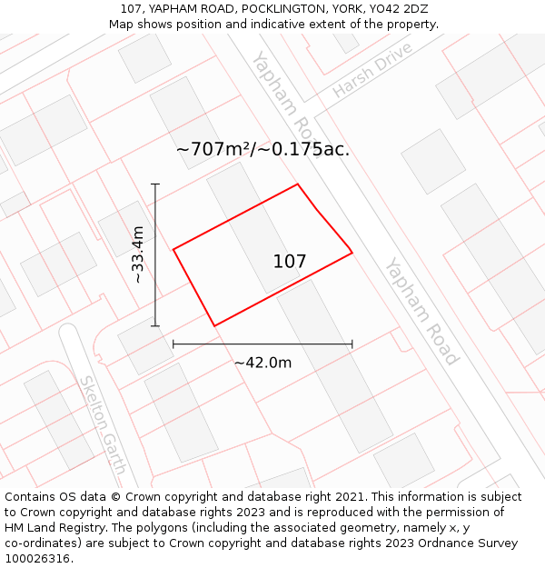 107, YAPHAM ROAD, POCKLINGTON, YORK, YO42 2DZ: Plot and title map