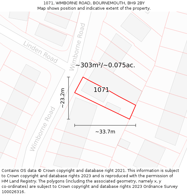 1071, WIMBORNE ROAD, BOURNEMOUTH, BH9 2BY: Plot and title map
