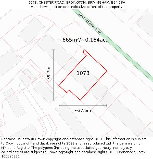 1078, CHESTER ROAD, ERDINGTON, BIRMINGHAM, B24 0SA: Plot and title map