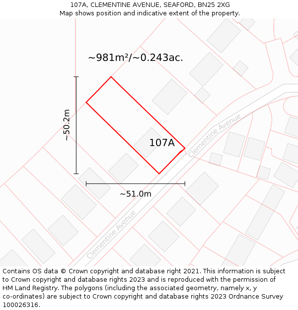 107A, CLEMENTINE AVENUE, SEAFORD, BN25 2XG: Plot and title map