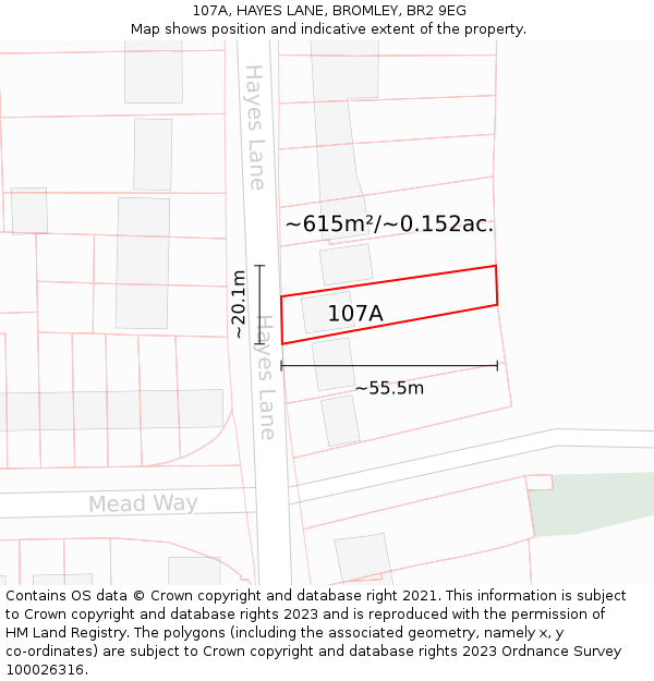 107A, HAYES LANE, BROMLEY, BR2 9EG: Plot and title map