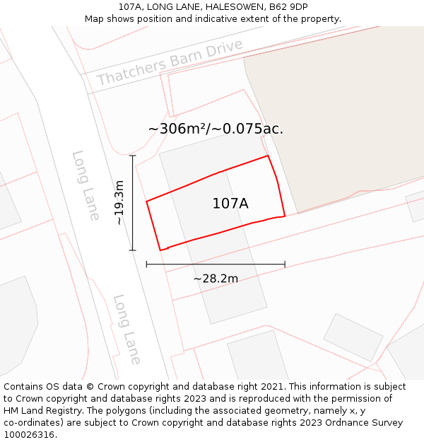 107A, LONG LANE, HALESOWEN, B62 9DP: Plot and title map
