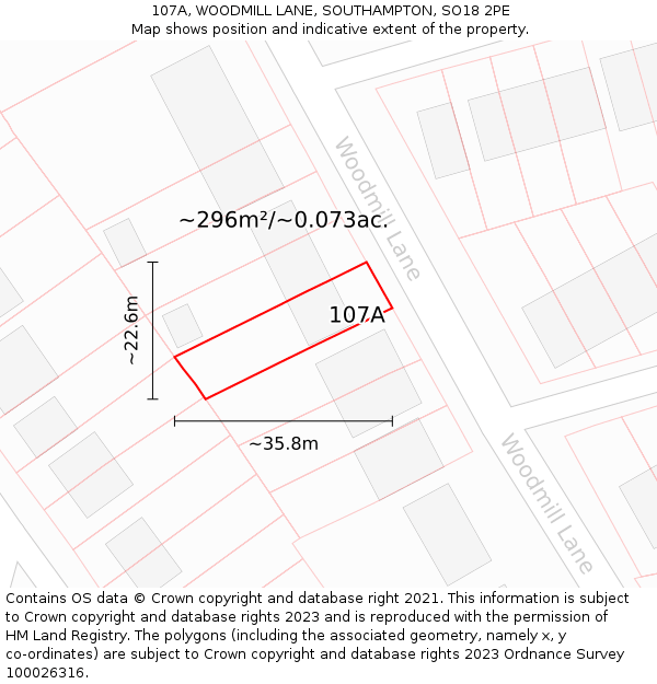 107A, WOODMILL LANE, SOUTHAMPTON, SO18 2PE: Plot and title map