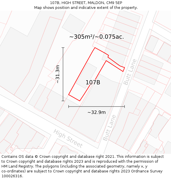 107B, HIGH STREET, MALDON, CM9 5EP: Plot and title map