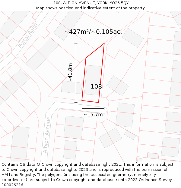 108, ALBION AVENUE, YORK, YO26 5QY: Plot and title map