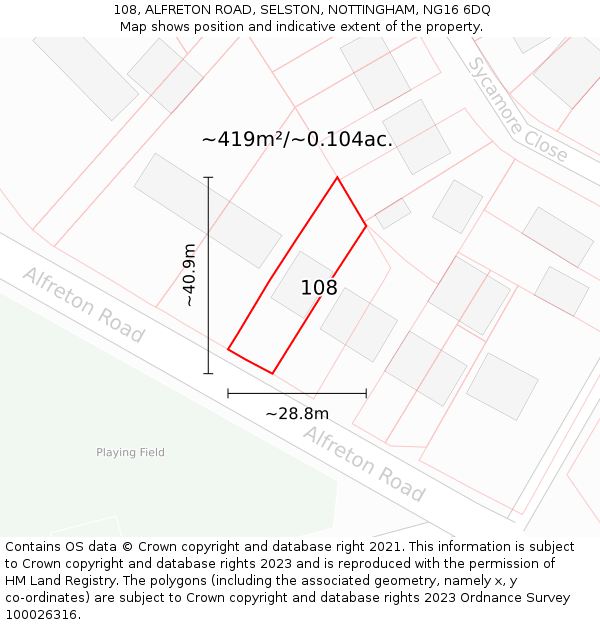 108, ALFRETON ROAD, SELSTON, NOTTINGHAM, NG16 6DQ: Plot and title map