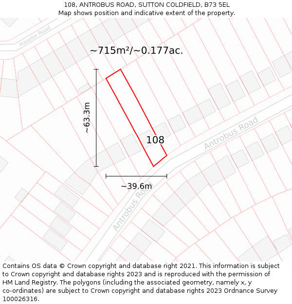108, ANTROBUS ROAD, SUTTON COLDFIELD, B73 5EL: Plot and title map