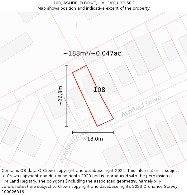 108, ASHFIELD DRIVE, HALIFAX, HX3 5PG: Plot and title map