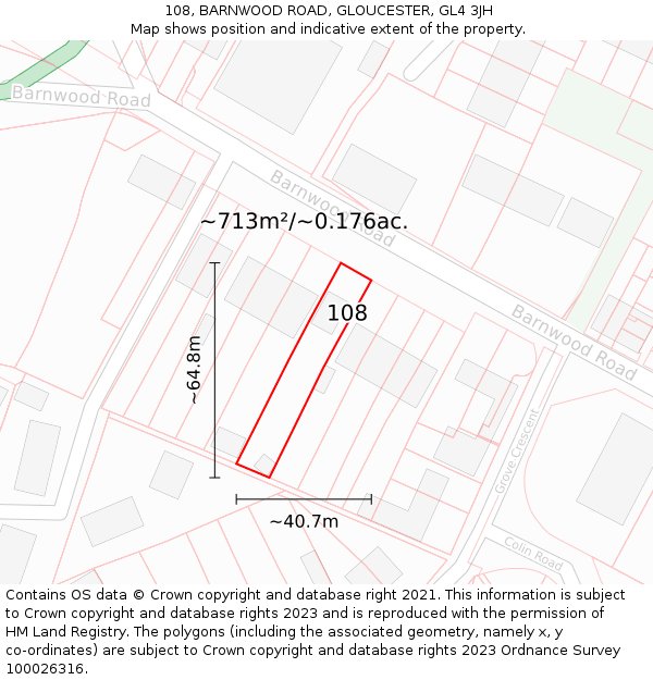 108, BARNWOOD ROAD, GLOUCESTER, GL4 3JH: Plot and title map