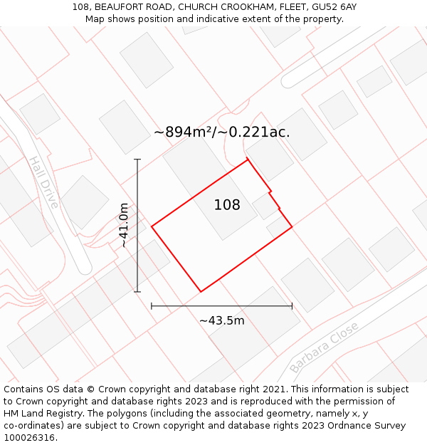 108, BEAUFORT ROAD, CHURCH CROOKHAM, FLEET, GU52 6AY: Plot and title map