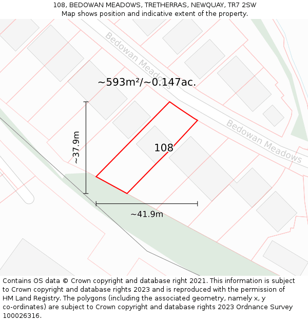 108, BEDOWAN MEADOWS, TRETHERRAS, NEWQUAY, TR7 2SW: Plot and title map