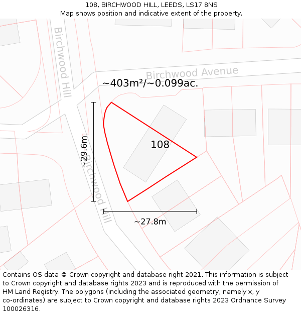 108, BIRCHWOOD HILL, LEEDS, LS17 8NS: Plot and title map