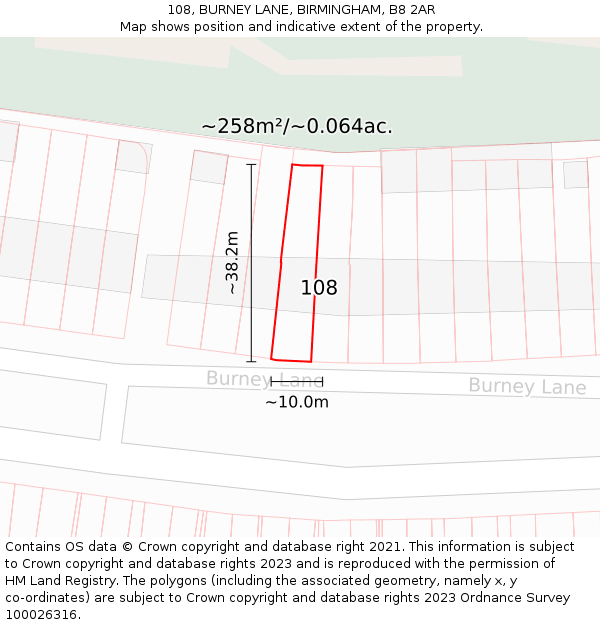 108, BURNEY LANE, BIRMINGHAM, B8 2AR: Plot and title map