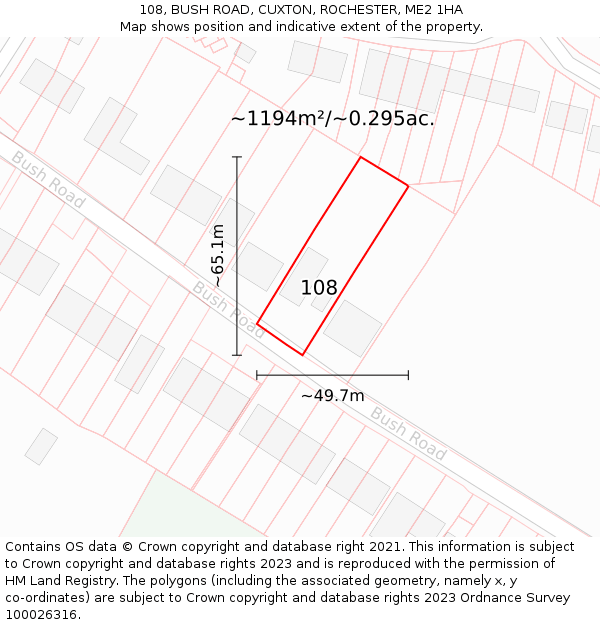 108, BUSH ROAD, CUXTON, ROCHESTER, ME2 1HA: Plot and title map