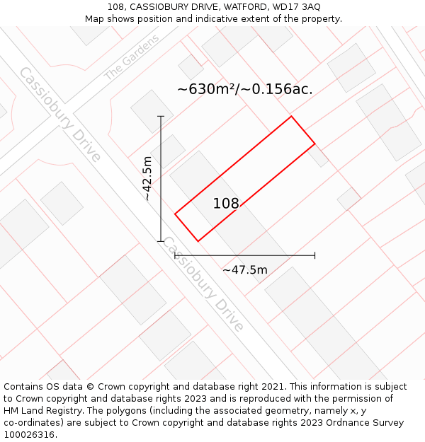 108, CASSIOBURY DRIVE, WATFORD, WD17 3AQ: Plot and title map