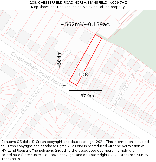 108, CHESTERFIELD ROAD NORTH, MANSFIELD, NG19 7HZ: Plot and title map
