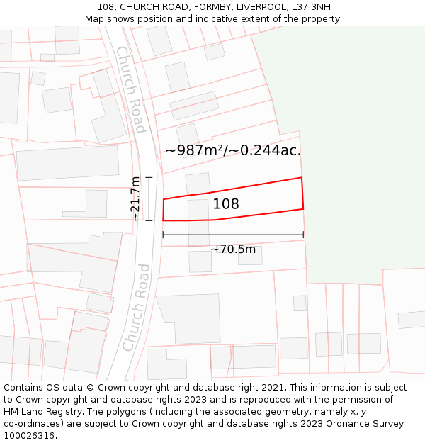 108, CHURCH ROAD, FORMBY, LIVERPOOL, L37 3NH: Plot and title map