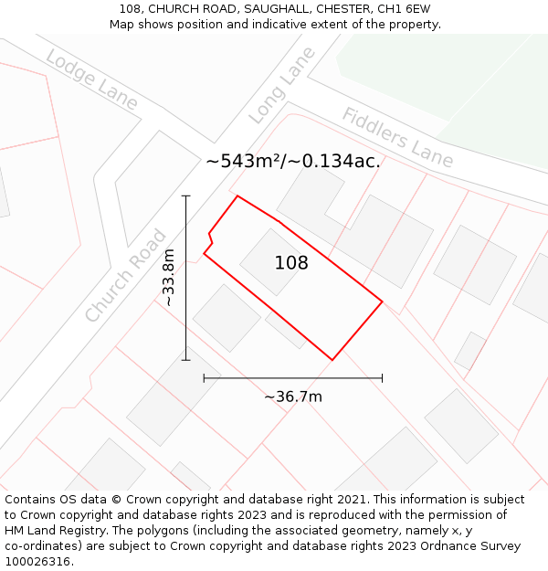 108, CHURCH ROAD, SAUGHALL, CHESTER, CH1 6EW: Plot and title map
