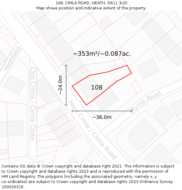 108, CIMLA ROAD, NEATH, SA11 3UD: Plot and title map