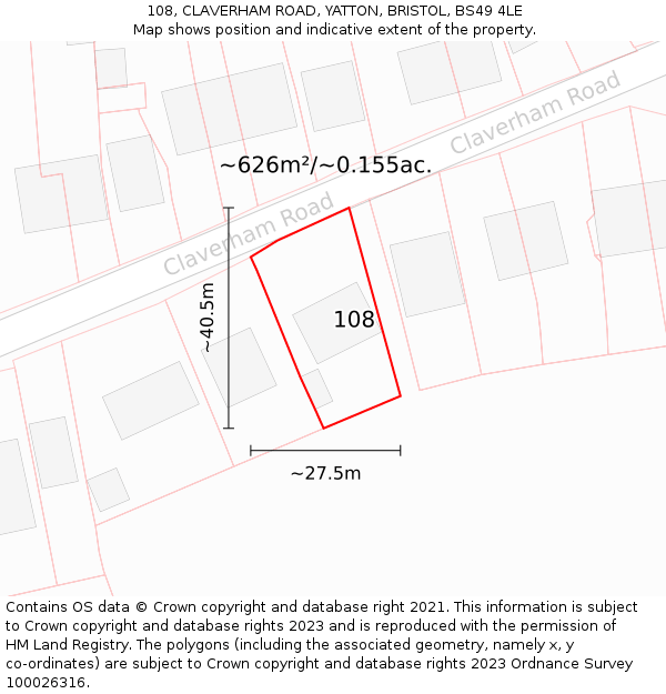 108, CLAVERHAM ROAD, YATTON, BRISTOL, BS49 4LE: Plot and title map