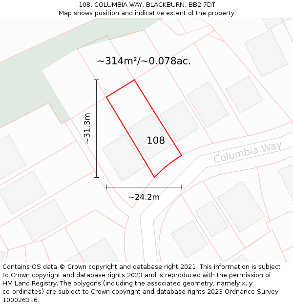 108, COLUMBIA WAY, BLACKBURN, BB2 7DT: Plot and title map