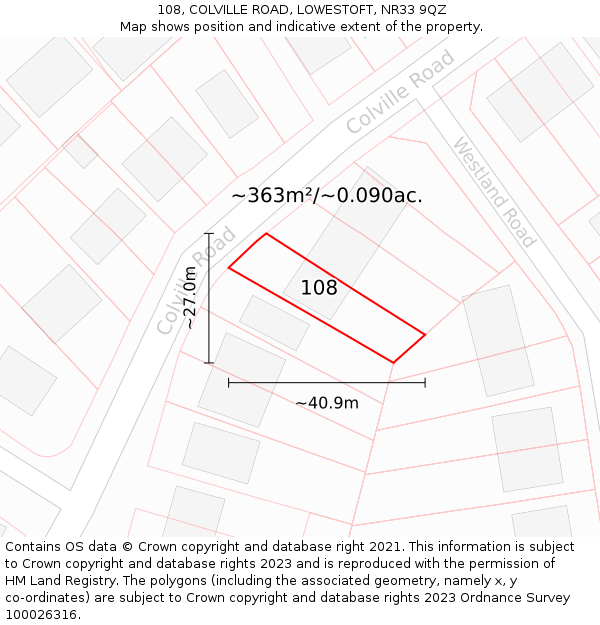 108, COLVILLE ROAD, LOWESTOFT, NR33 9QZ: Plot and title map