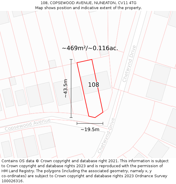 108, COPSEWOOD AVENUE, NUNEATON, CV11 4TG: Plot and title map