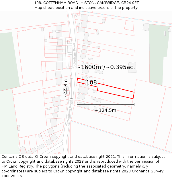 108, COTTENHAM ROAD, HISTON, CAMBRIDGE, CB24 9ET: Plot and title map