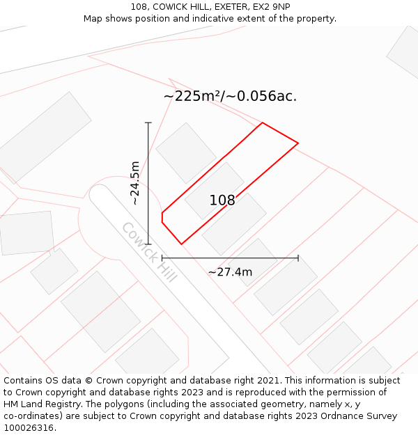 108, COWICK HILL, EXETER, EX2 9NP: Plot and title map