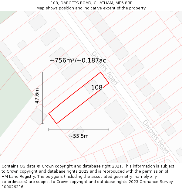 108, DARGETS ROAD, CHATHAM, ME5 8BP: Plot and title map