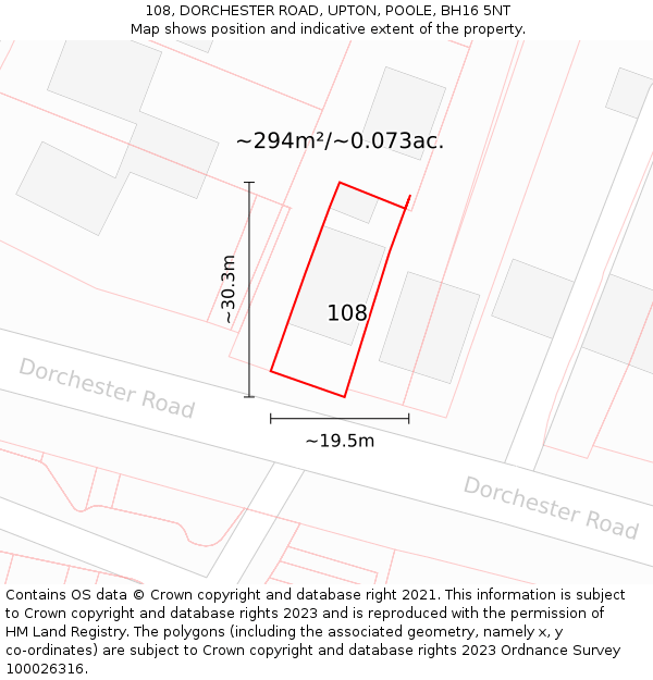 108, DORCHESTER ROAD, UPTON, POOLE, BH16 5NT: Plot and title map