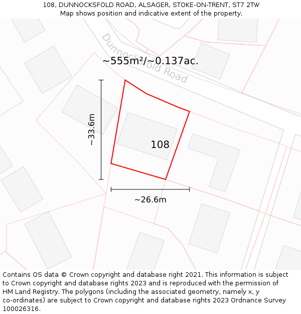 108, DUNNOCKSFOLD ROAD, ALSAGER, STOKE-ON-TRENT, ST7 2TW: Plot and title map