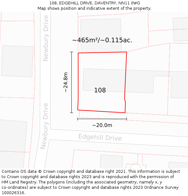 108, EDGEHILL DRIVE, DAVENTRY, NN11 0WG: Plot and title map