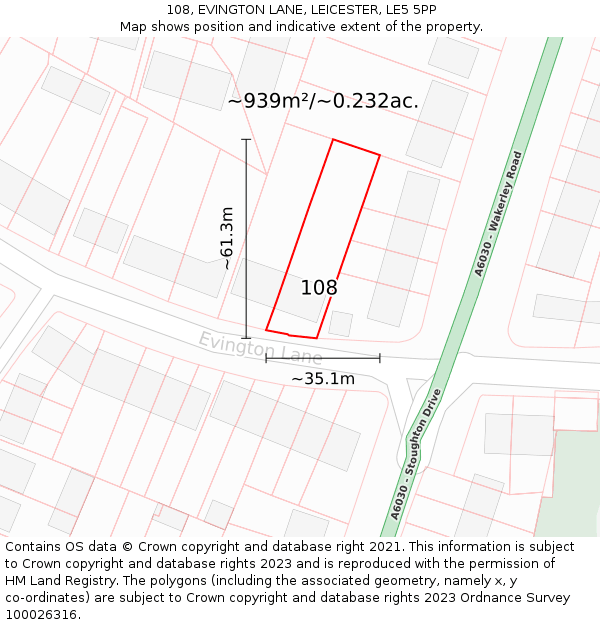 108, EVINGTON LANE, LEICESTER, LE5 5PP: Plot and title map
