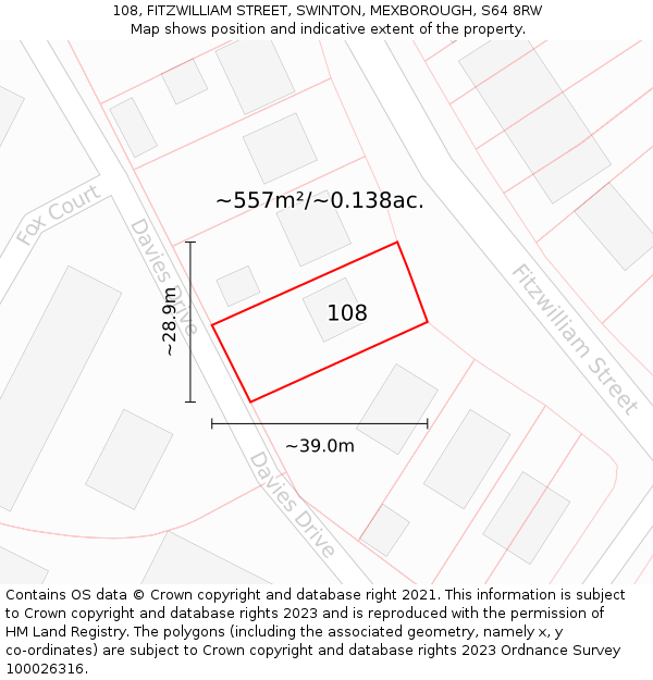 108, FITZWILLIAM STREET, SWINTON, MEXBOROUGH, S64 8RW: Plot and title map