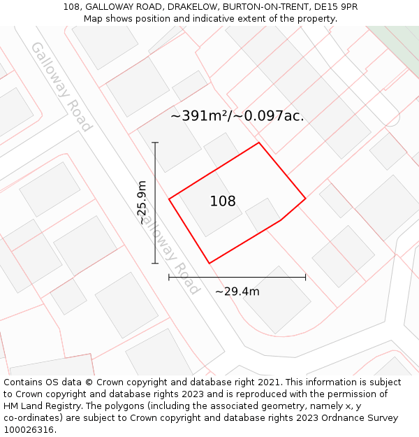 108, GALLOWAY ROAD, DRAKELOW, BURTON-ON-TRENT, DE15 9PR: Plot and title map