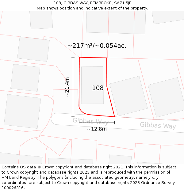 108, GIBBAS WAY, PEMBROKE, SA71 5JF: Plot and title map